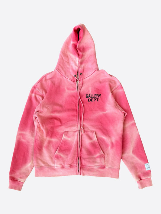Gallery Dept Sunfaded Pink & Black Logo Zip Up Hoodie