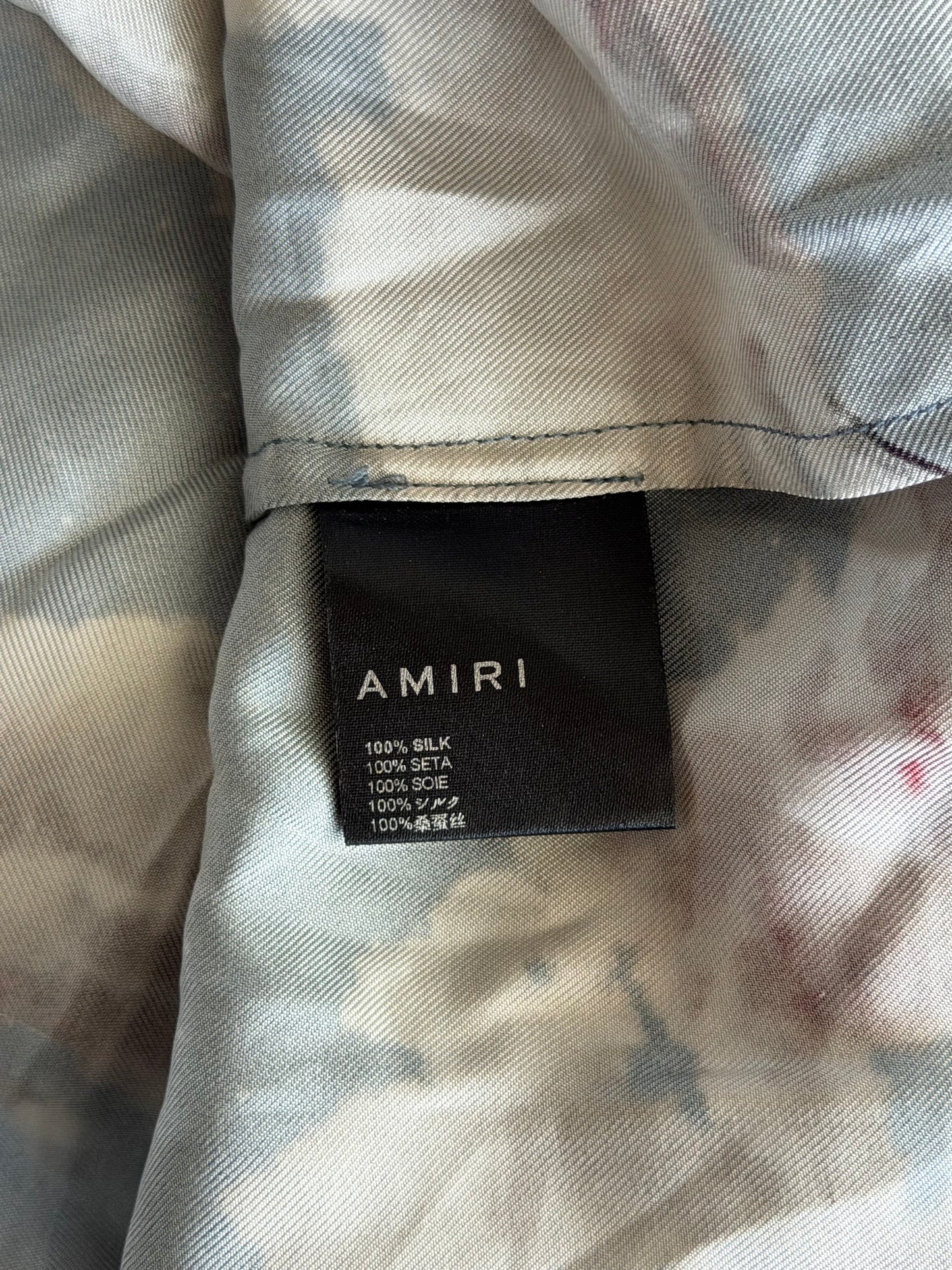 Amiri Blue Pegasus Graphic Silk Button Up Shirt