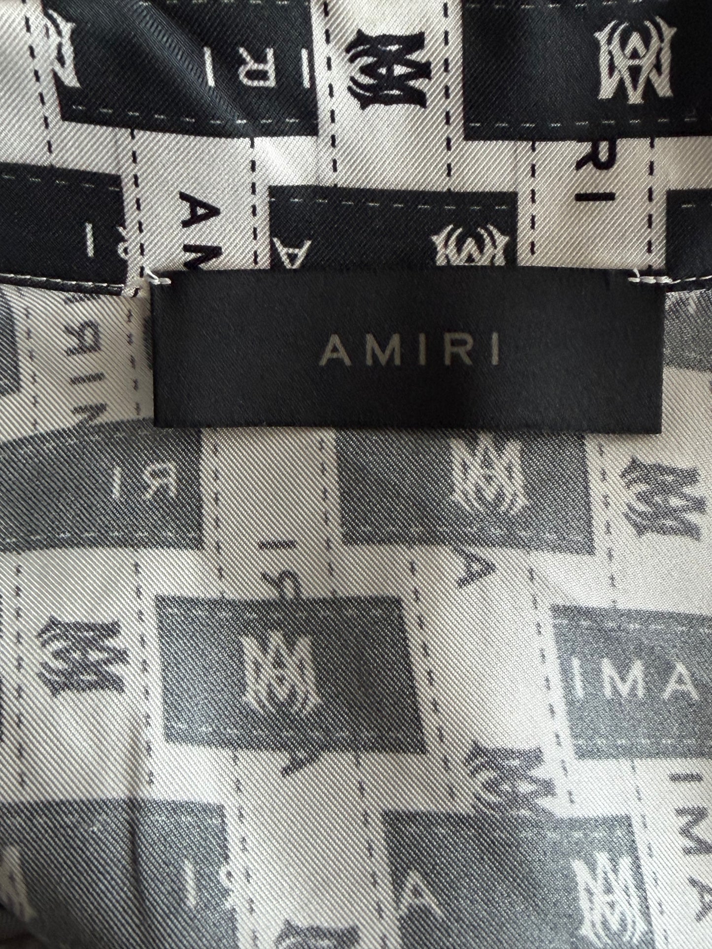 Amiri White & Black Tape Logo Silk Button Up Shirt