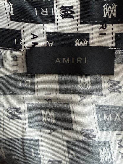 Amiri White & Black Tape Logo Silk Button Up Shirt