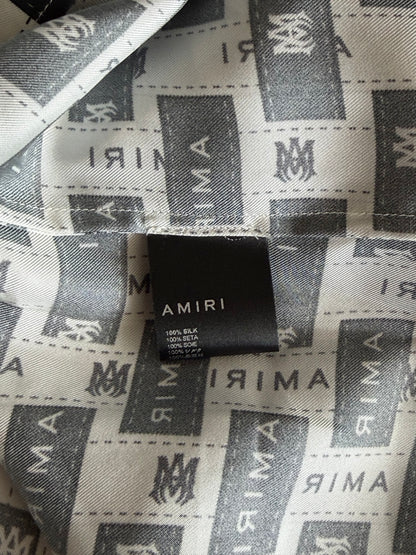 Amiri White & Black Tape Logo Silk Button Up Shirt