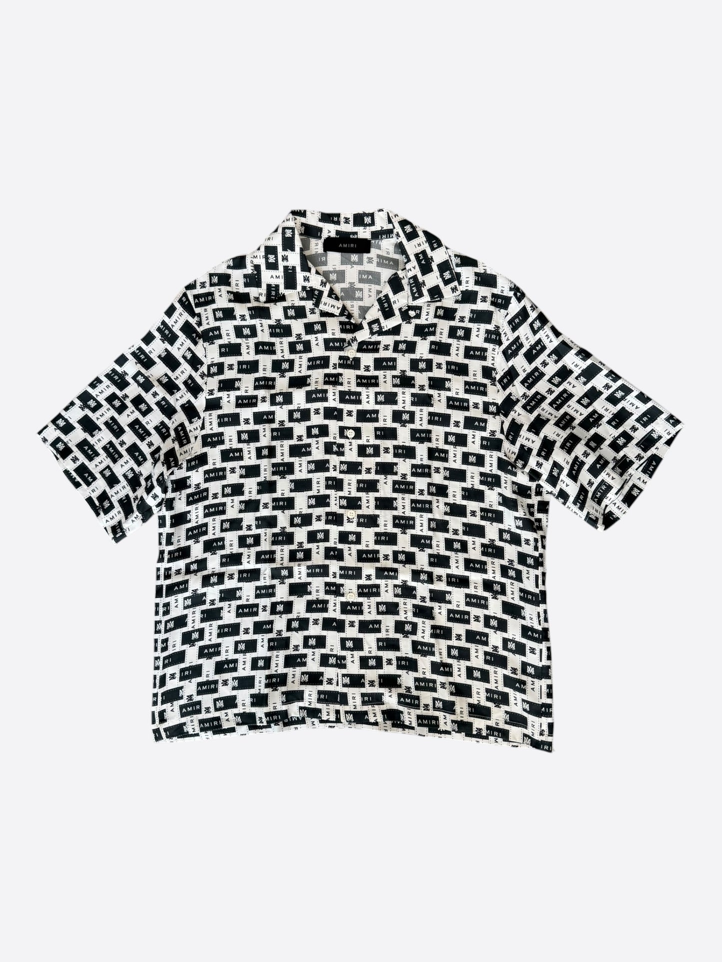 Amiri White & Black Tape Logo Silk Button Up Shirt