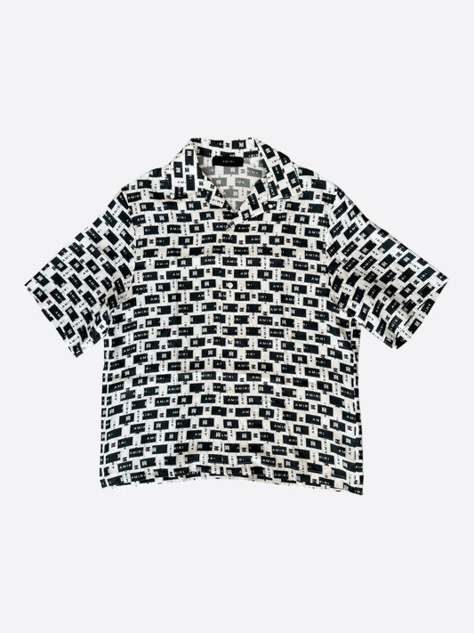 Amiri White & Black Tape Logo Silk Button Up Shirt