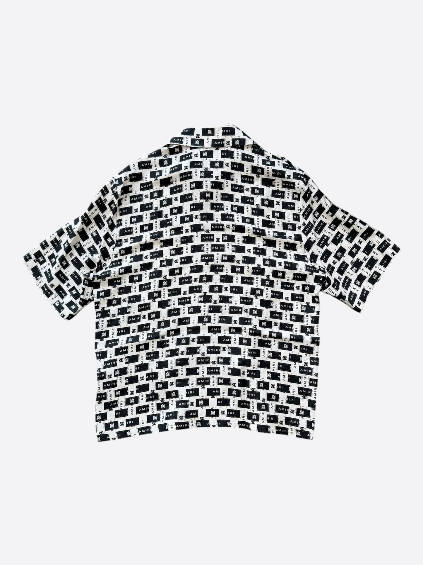 Amiri White & Black Tape Logo Silk Button Up Shirt