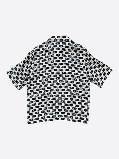 Amiri White & Black Tape Logo Silk Button Up Shirt