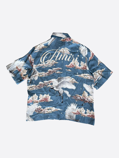 Amiri Blue Pegasus Graphic Silk Button Up Shirt