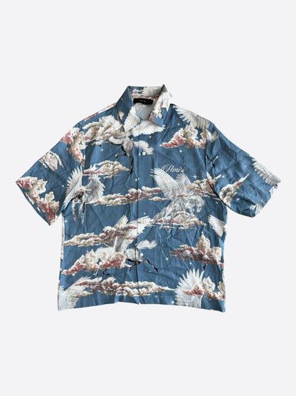 Amiri Blue Pegasus Graphic Silk Button Up Shirt