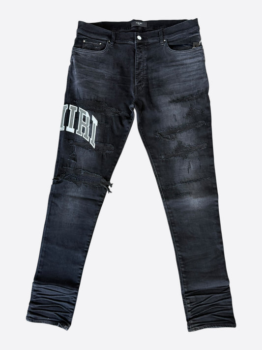 Amiri Vintage Black Repair Varsity Logo Jeans
