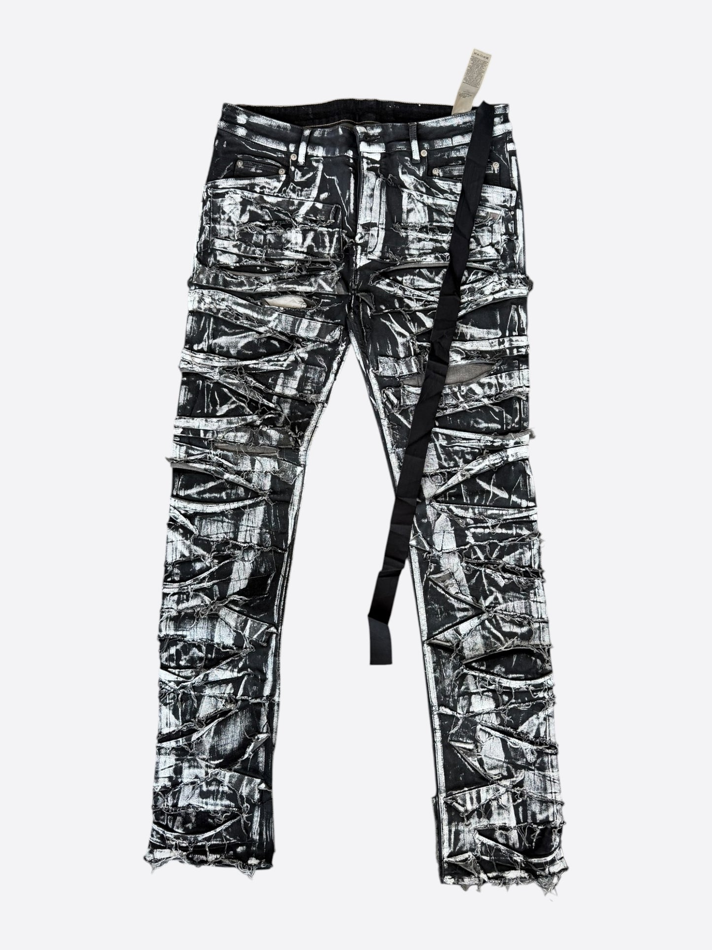 Rick Owens Black & White Destroyed Detroit Cut Jeans