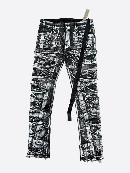 Rick Owens Black & White Destroyed Detroit Cut Jeans