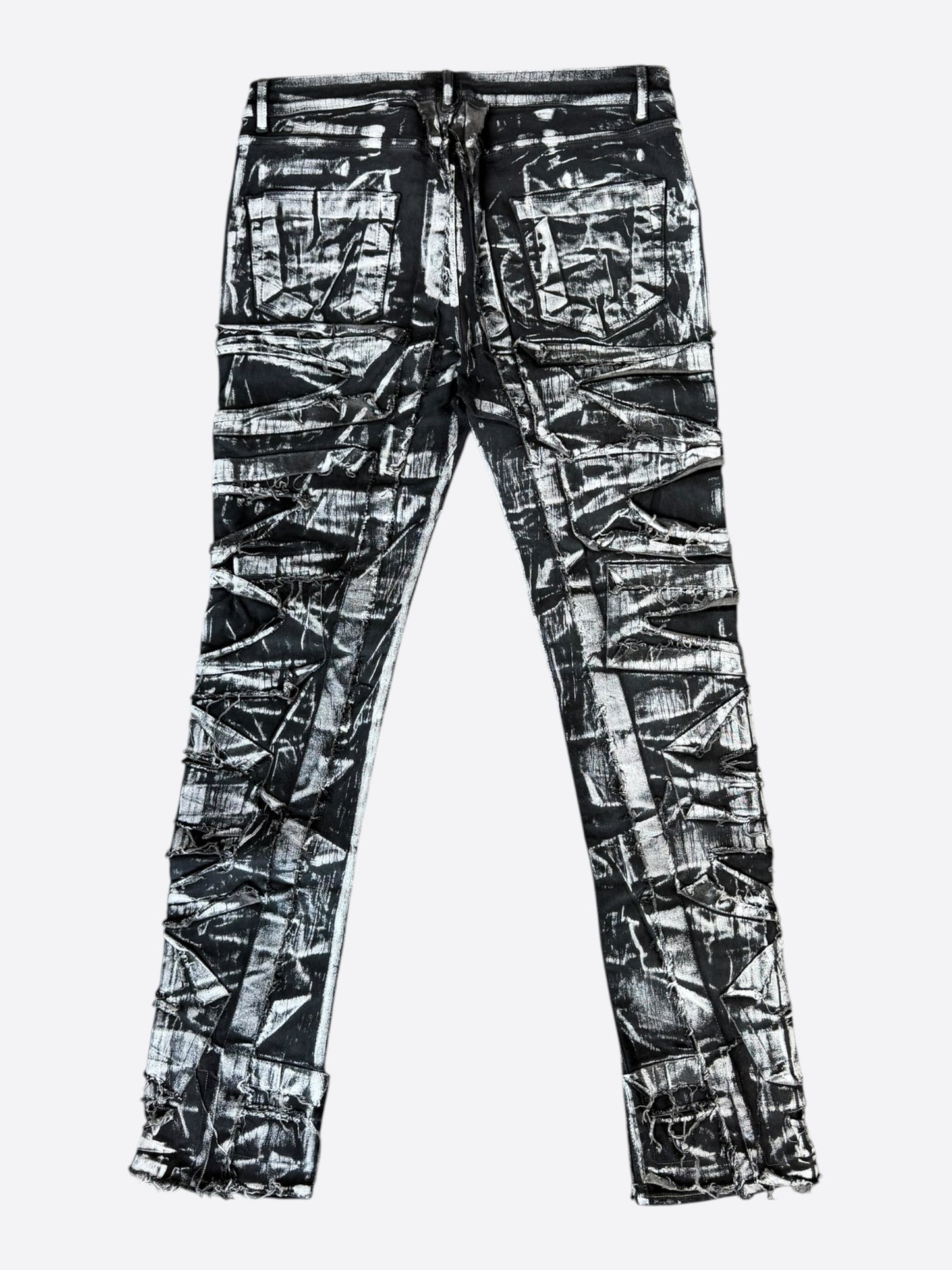 Rick Owens Black & White Destroyed Detroit Cut Jeans