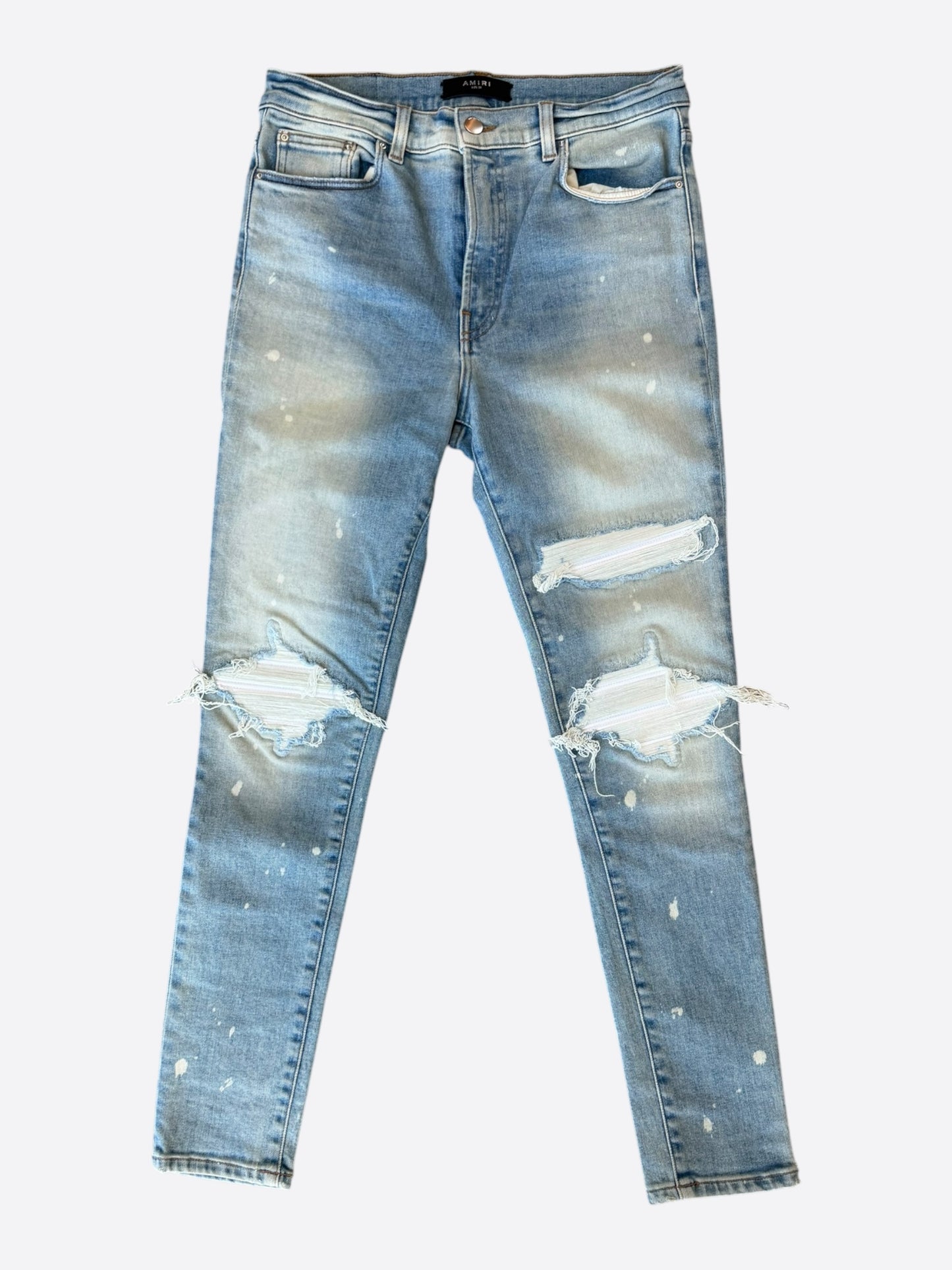 Amiri Light Indigo & White Patch Paint Splatter MX1 Jeans