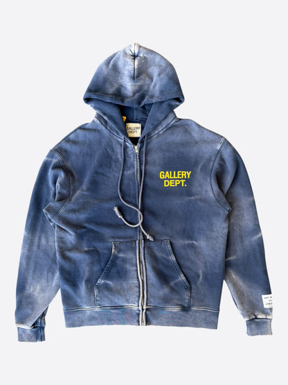 Gallery Dept Sunfaded Navy & Yellow Logo Zip Up Hoodie