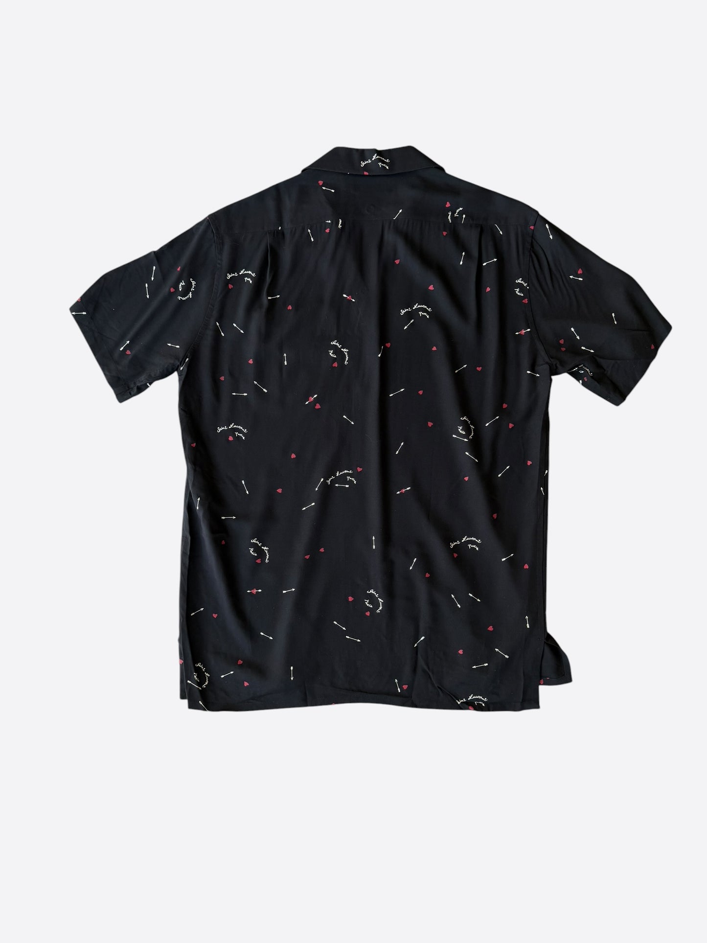 Saint Laurent Black, Red & White Cupid Silk Button Up Shirt