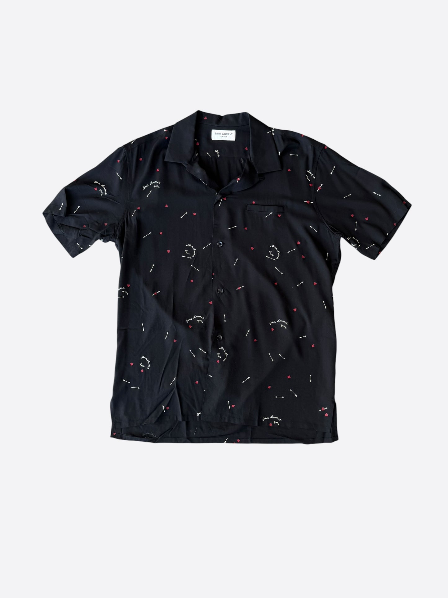 Saint Laurent Black, Red & White Cupid Silk Button Up Shirt