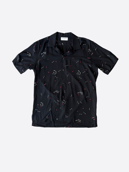 Saint Laurent Black, Red & White Cupid Silk Button Up Shirt