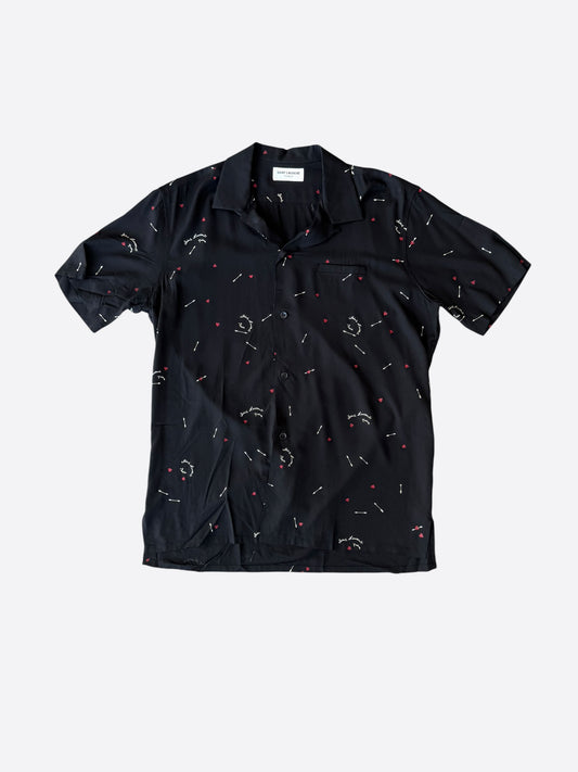 Saint Laurent Black, Red & White Cupid Silk Button Up Shirt