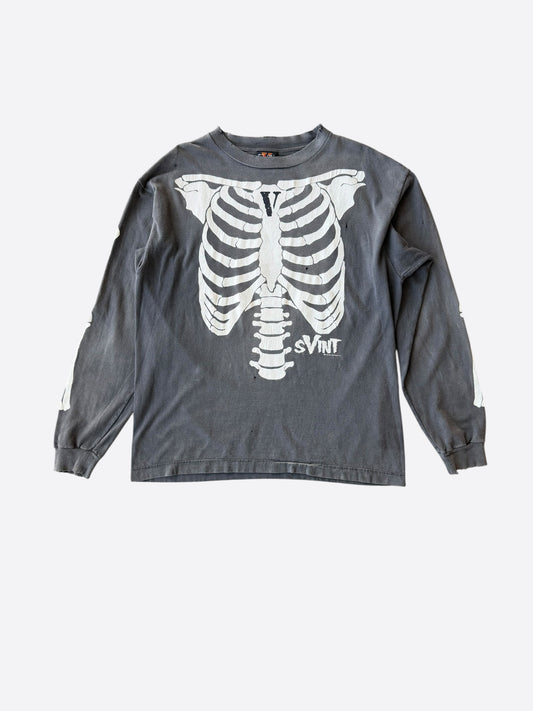 Saint Michael Vlone Washed Black Bone Graphic Longlseeve T-Shirt