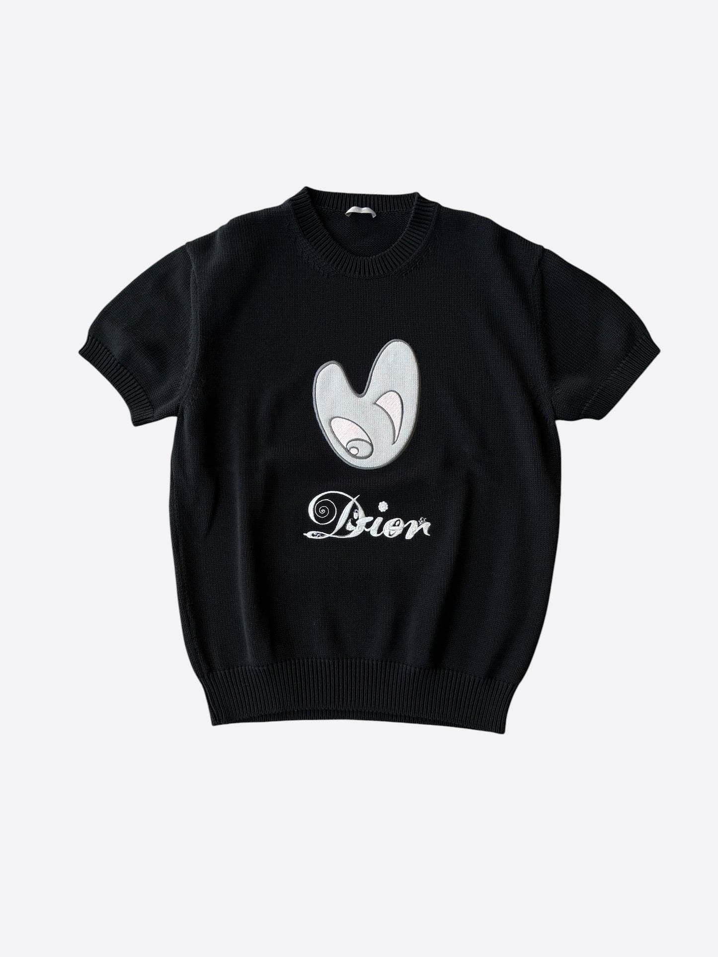 Dior Kenny Scharf Black & Grey Embroidered Logo Knitted T-Shirt