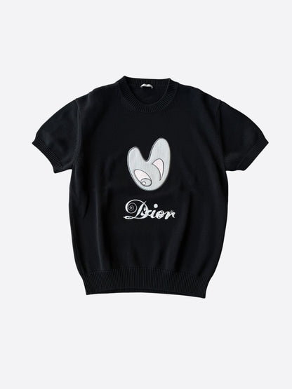 Dior Kenny Scharf Black & Grey Embroidered Logo Knitted T-Shirt