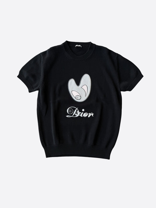 Dior Kenny Scharf Black & Grey Embroidered Logo Knitted T-Shirt