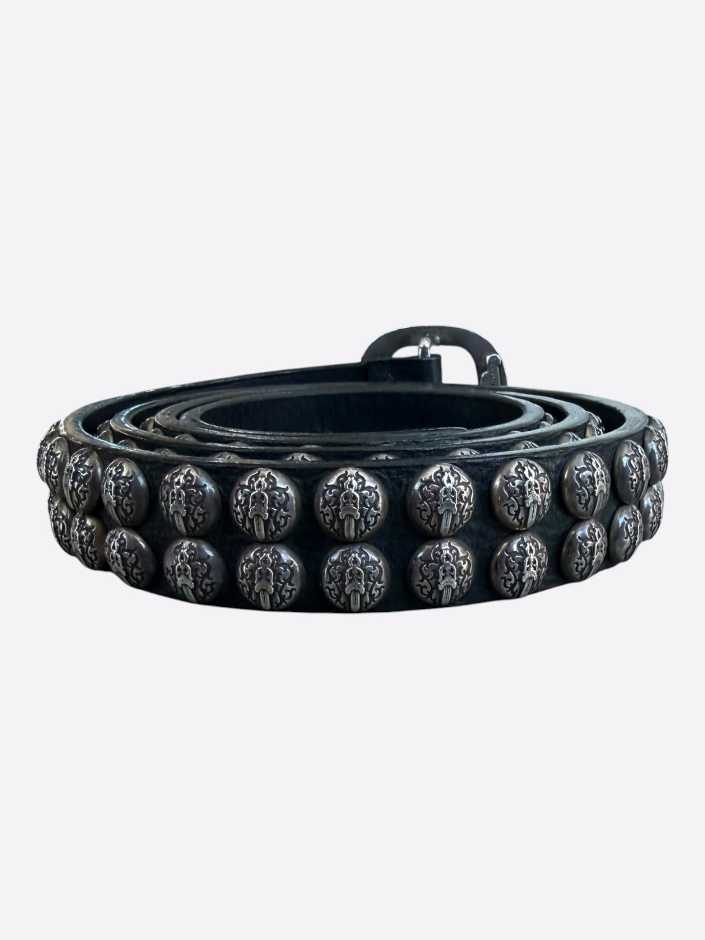 Chrome Hearts Black & Silver Dagger Logo Studded Gunslinger Belt