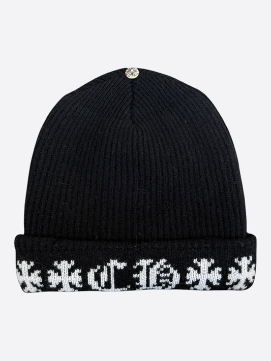 Chrome Hearts Black & White Cross Logo Cashmere Beanie