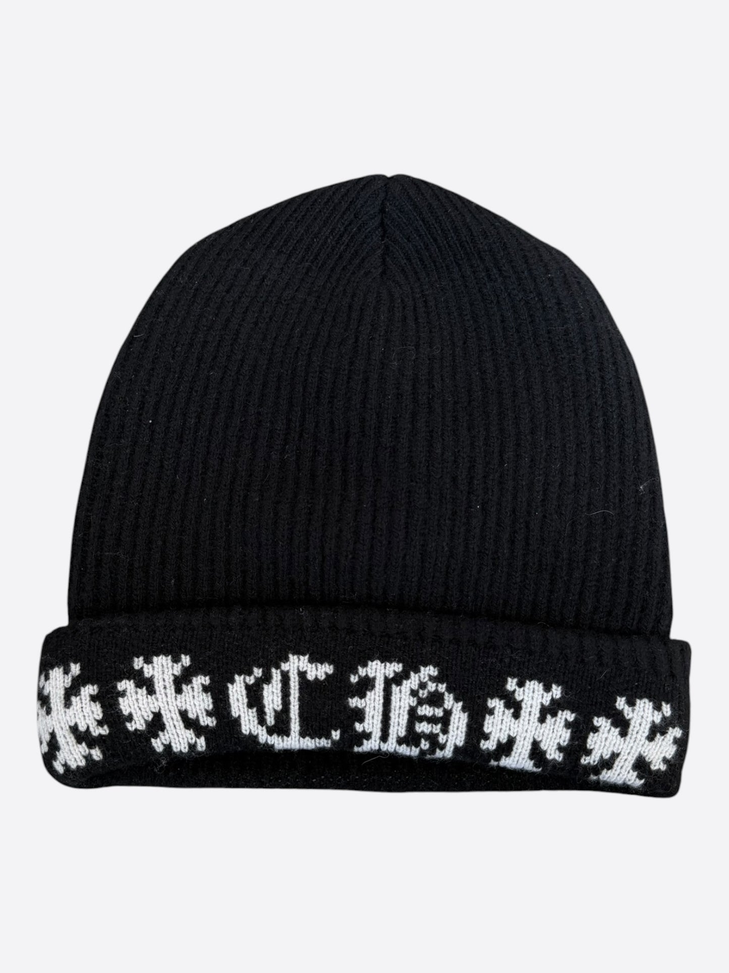 Chrome Hearts Black & White Cross Logo Cashmere Beanie