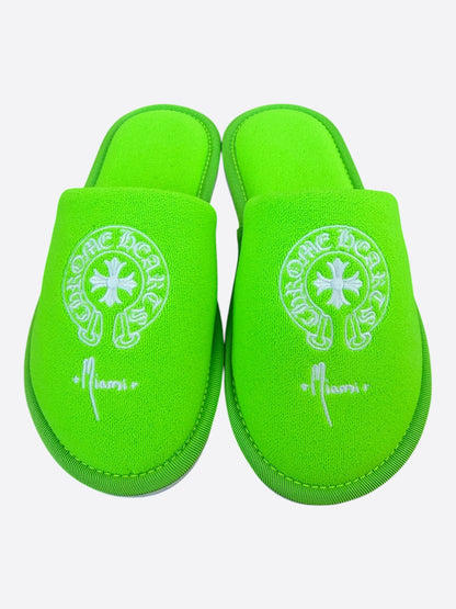 Chrome Hearts Green & White Miami Horseshoe Logo Slippers