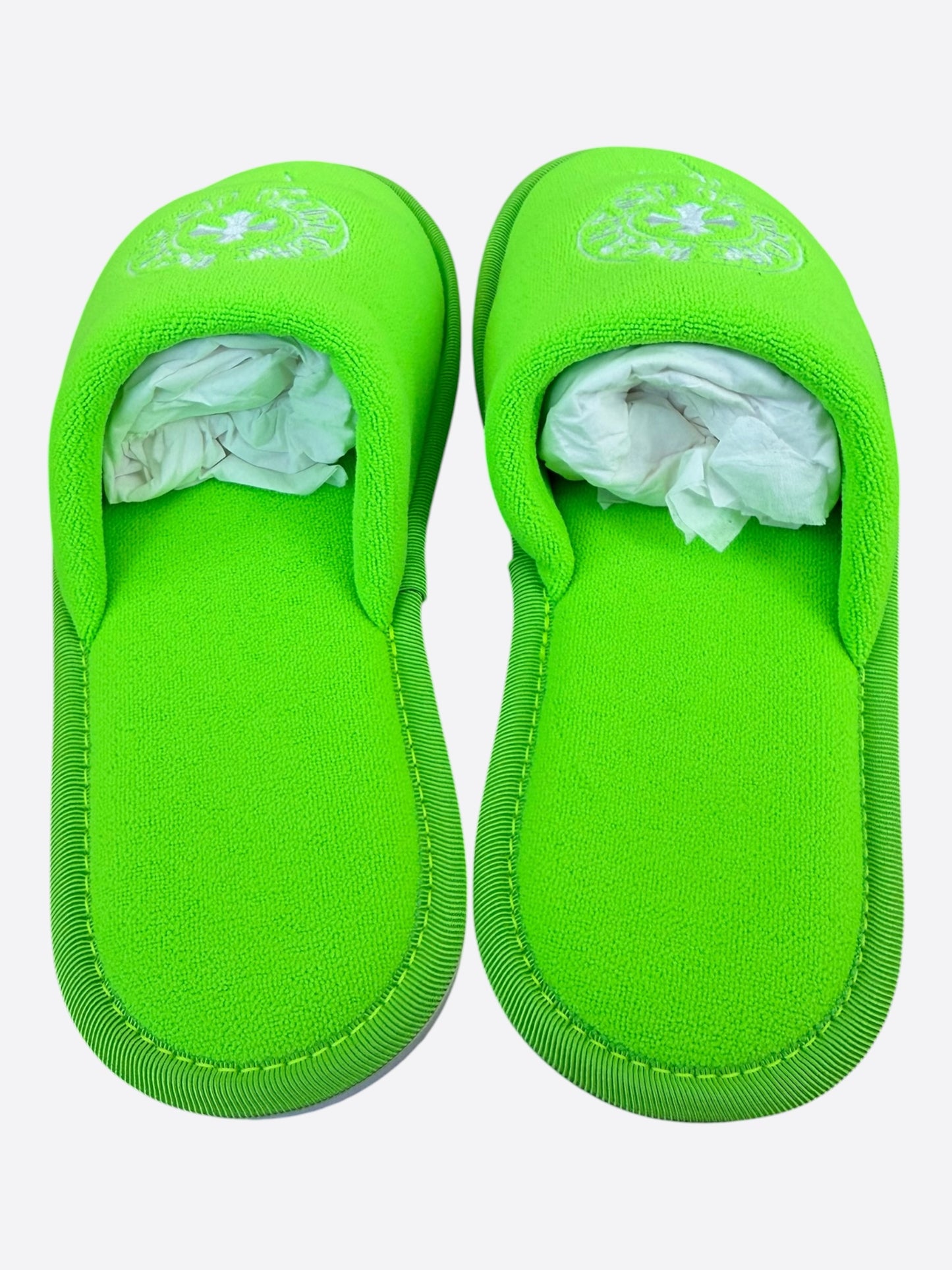 Chrome Hearts Green & White Miami Horseshoe Logo Slippers