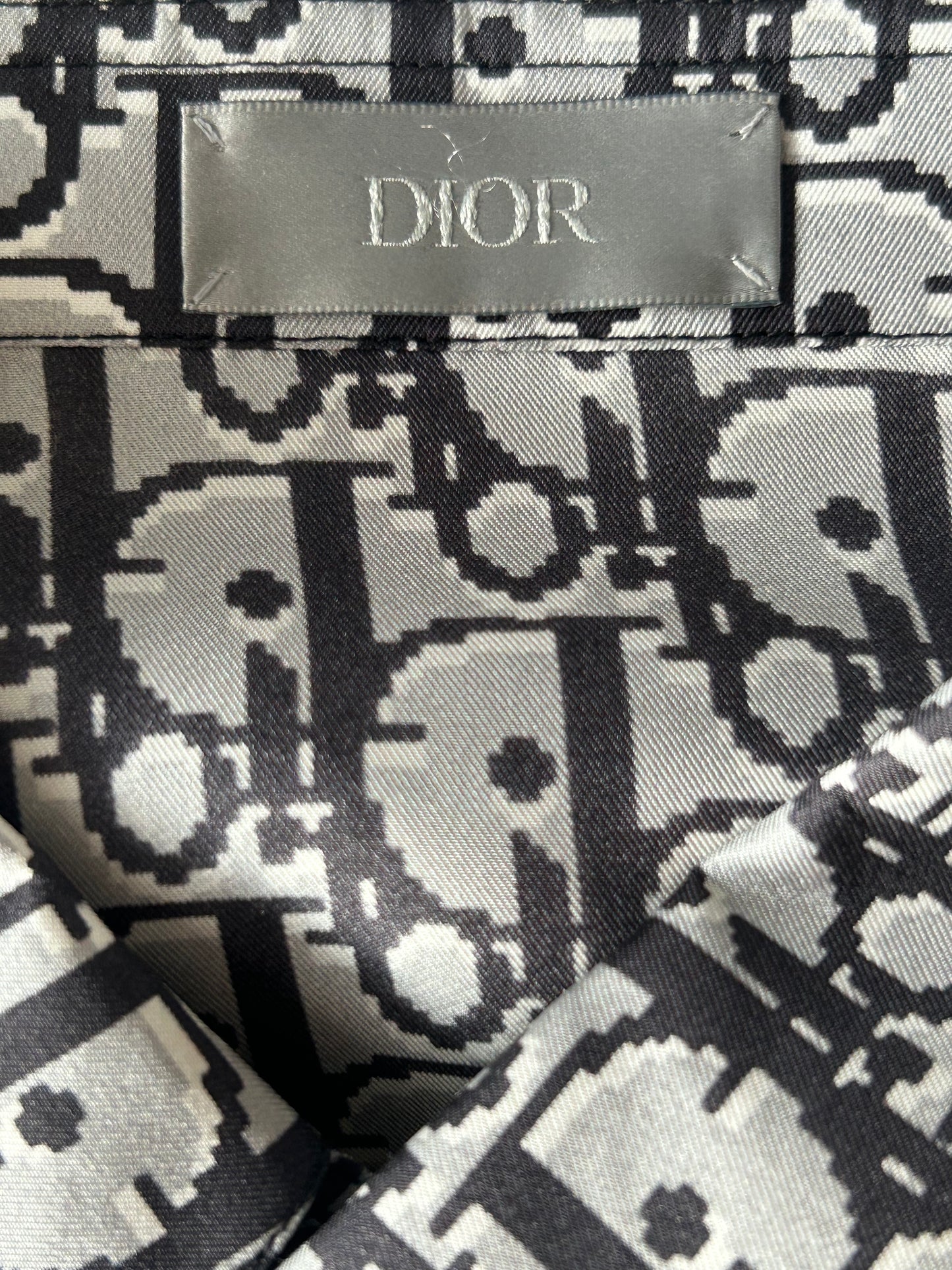 Dior Grey & Black Oblique Silk Button Up Shirt