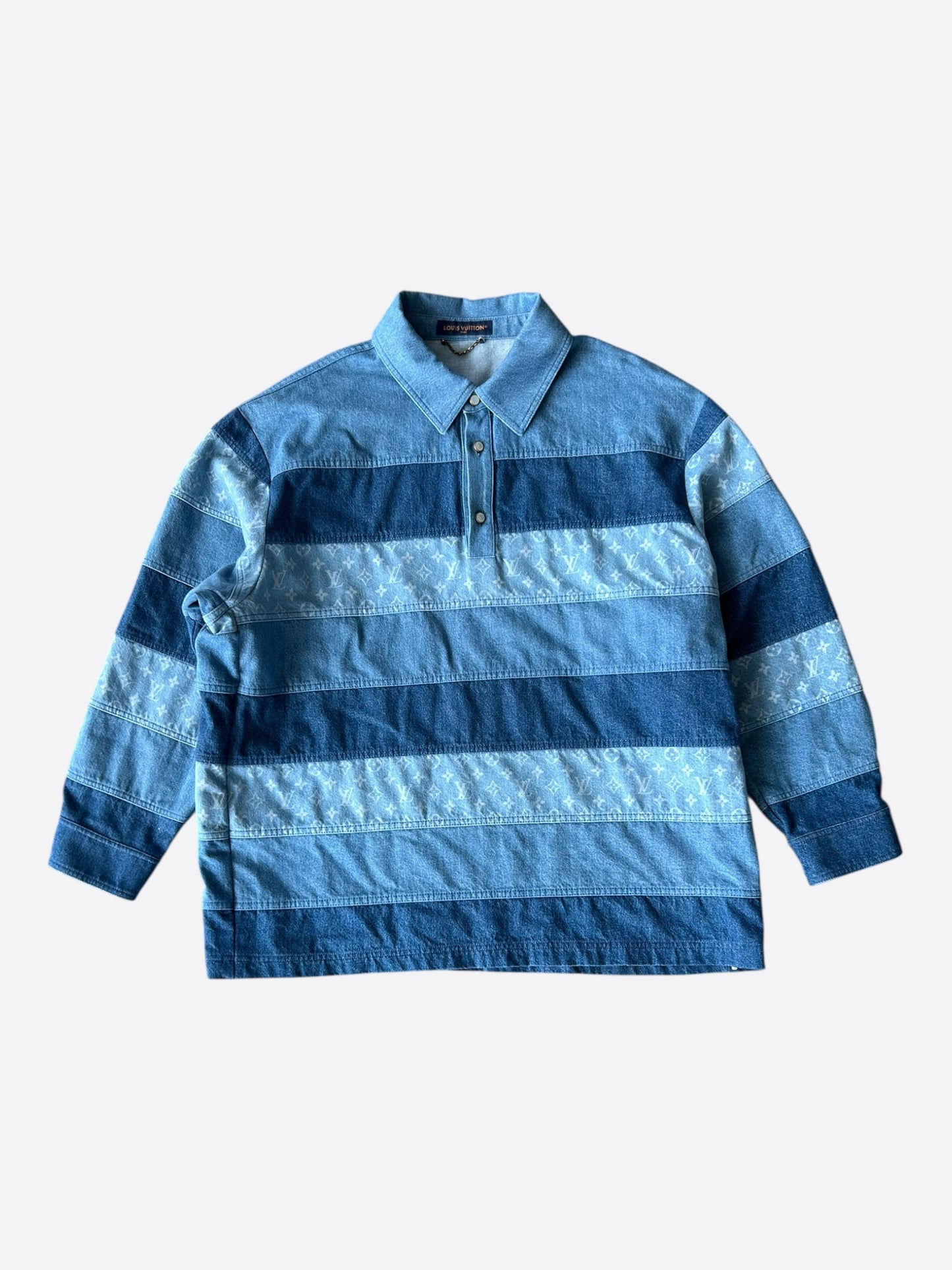 Louis Vuitton Blue Monogram Patchwork Denim Polo Shirt