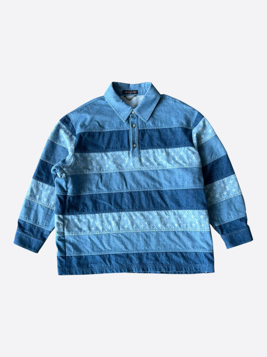 Louis Vuitton Blue Monogram Patchwork Denim Polo Shirt