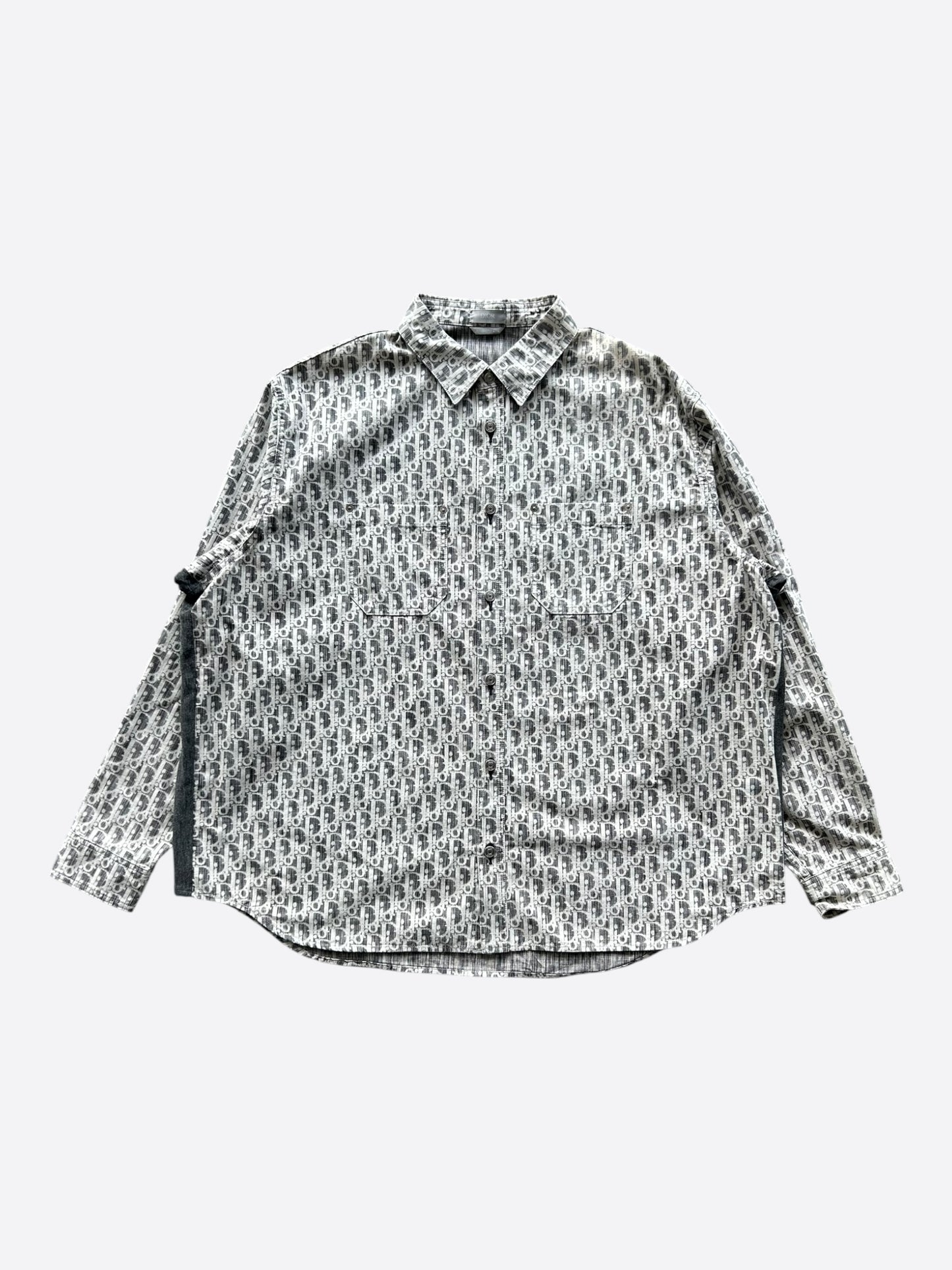 Dior Grey & White Oblique Button Up Shirt