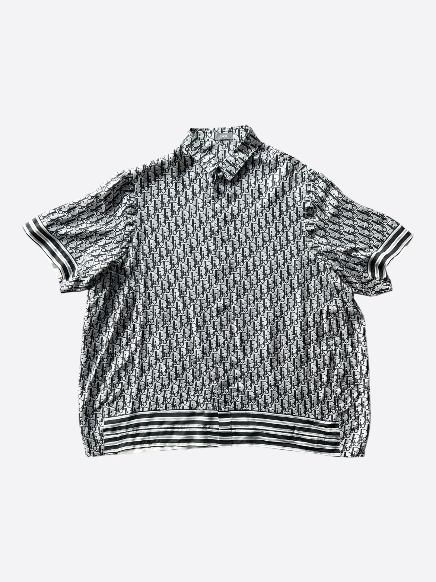 Dior Grey & Black Oblique Silk Button Up Shirt