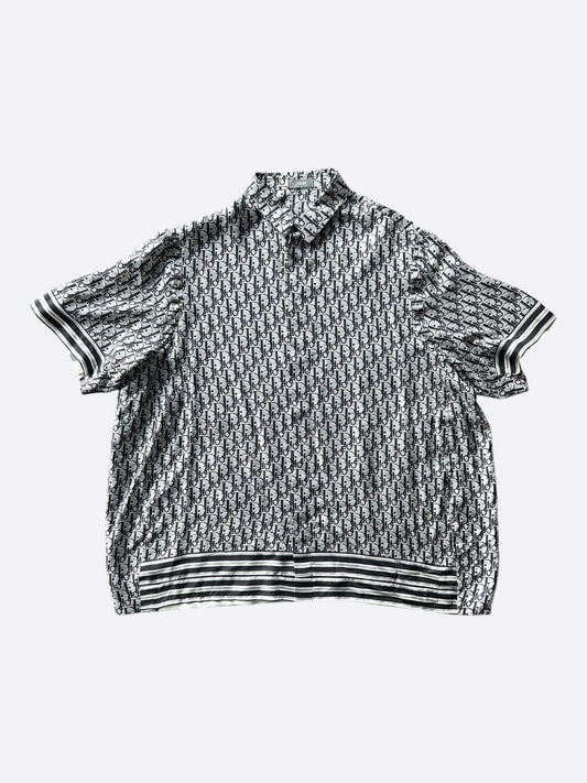 Dior White & Navy Oblique Silk Button Up Shirt