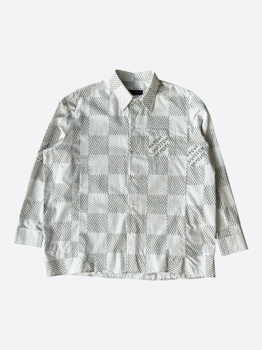 Louis Vuitton White & Grey Giant Damier Button Up Shirt