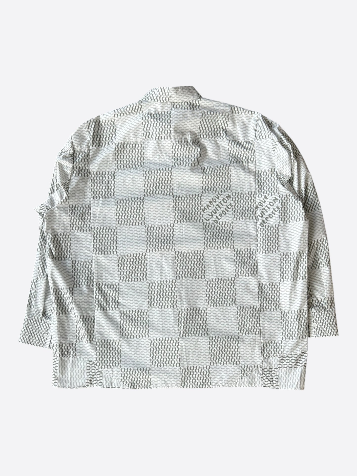 Louis Vuitton White & Grey Giant Damier Button Up Shirt