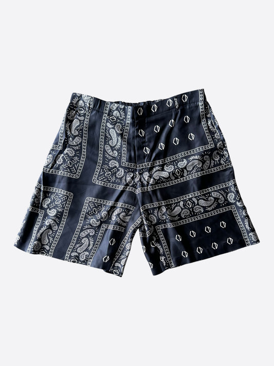 Dior Cactus Jack Navy & White Diamond Bandana Print Silk Shorts