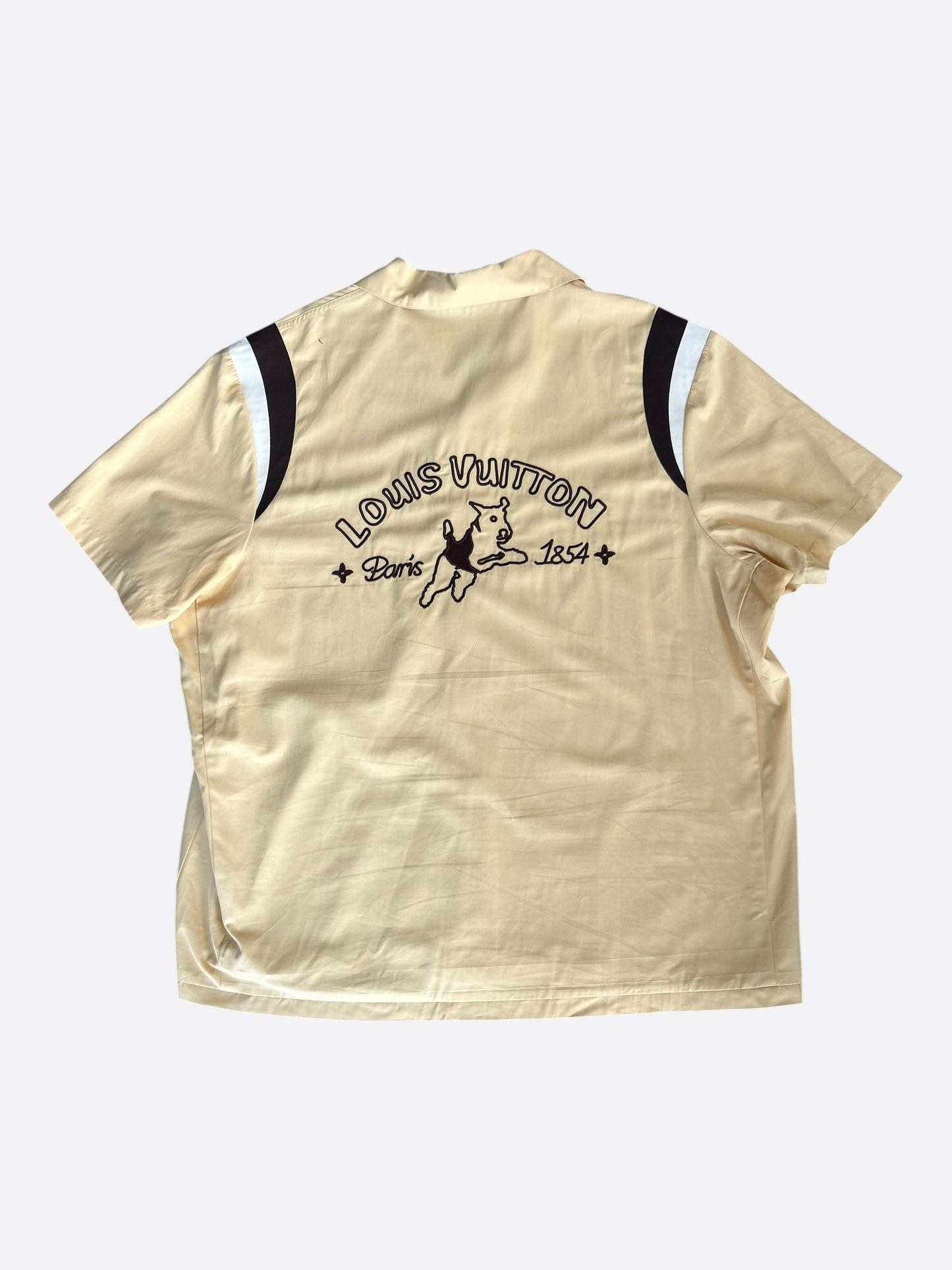 Louis Vuitton Tyler Beige Dog Logo Embroidered Button Up Shirt