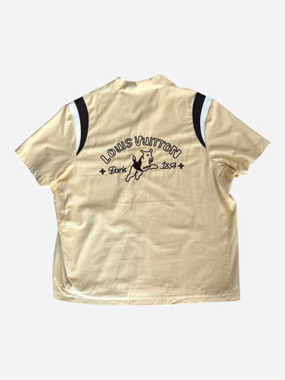 Louis Vuitton Tyler Beige Dog Logo Embroidered Button Up Shirt