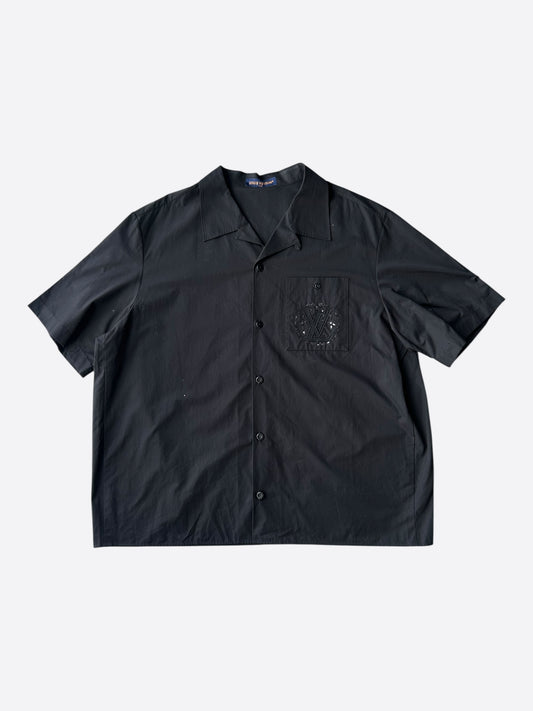 Louis Vuitton Black Embroidered Logo Button Up Shirt