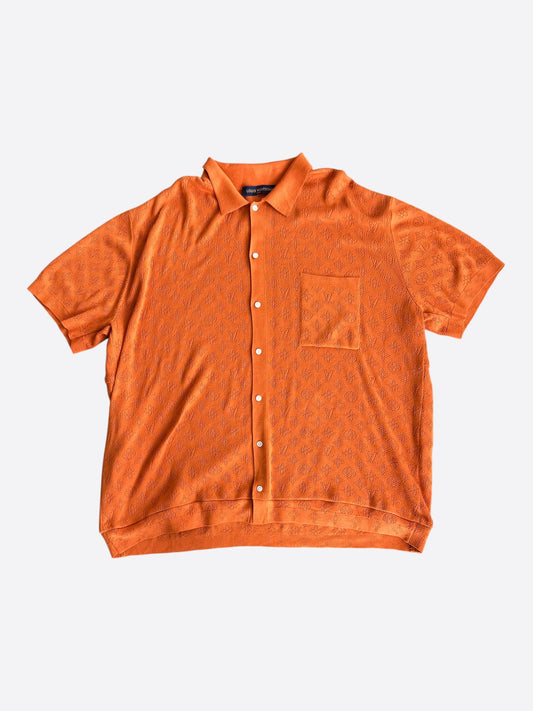 Louis Vuitton Orange Perforated Monogram Knit Shirt