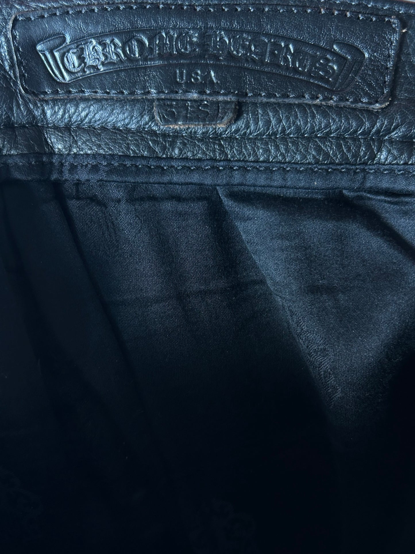 Chrome Hearts Black & Red Leather Cross Patch Fleur Knee Jeans