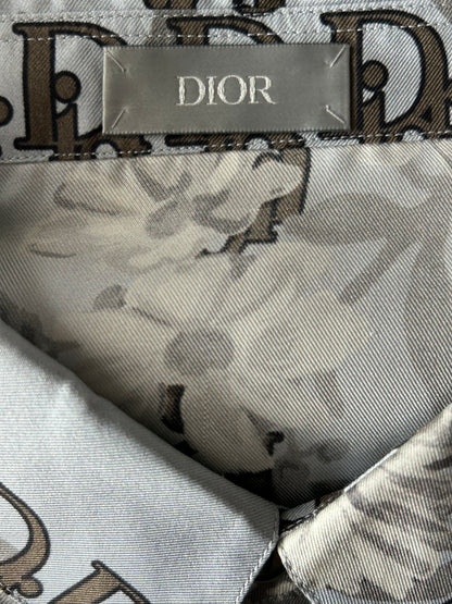 Dior Blue Floral Oblique Silk Button Up Shirt