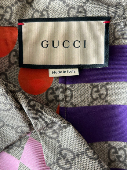 Gucci Tan & Multicolor GG Monogram Button Up Shirt