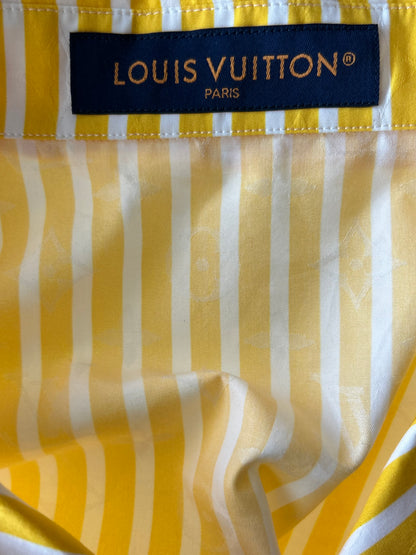 Louis Vuitton Yellow & White Striped Monogram Denim Button Up Shirt