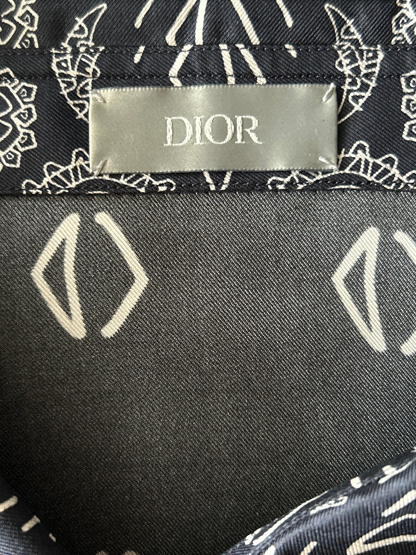 Dior Cactus Jack Navy & White Diamond Bandana Print Silk Button Up Shirt