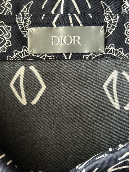 Dior Cactus Jack Navy & White Diamond Bandana Print Silk Button Up Shirt