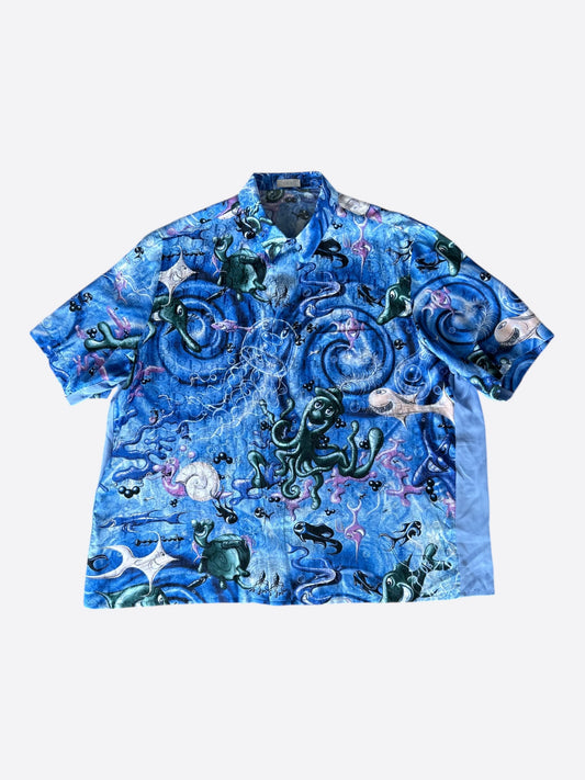 Dior Kenny Scharf Blue Oblique Button Up Shirt